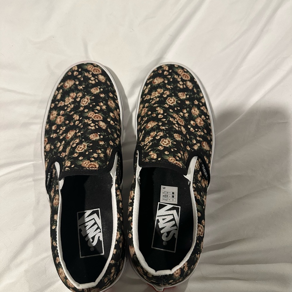 Vans Black Floral Slip-On Shoes